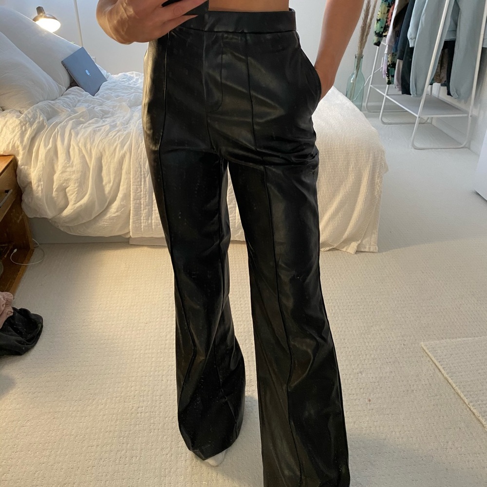 LIONESS Wide Leg Leather Pants